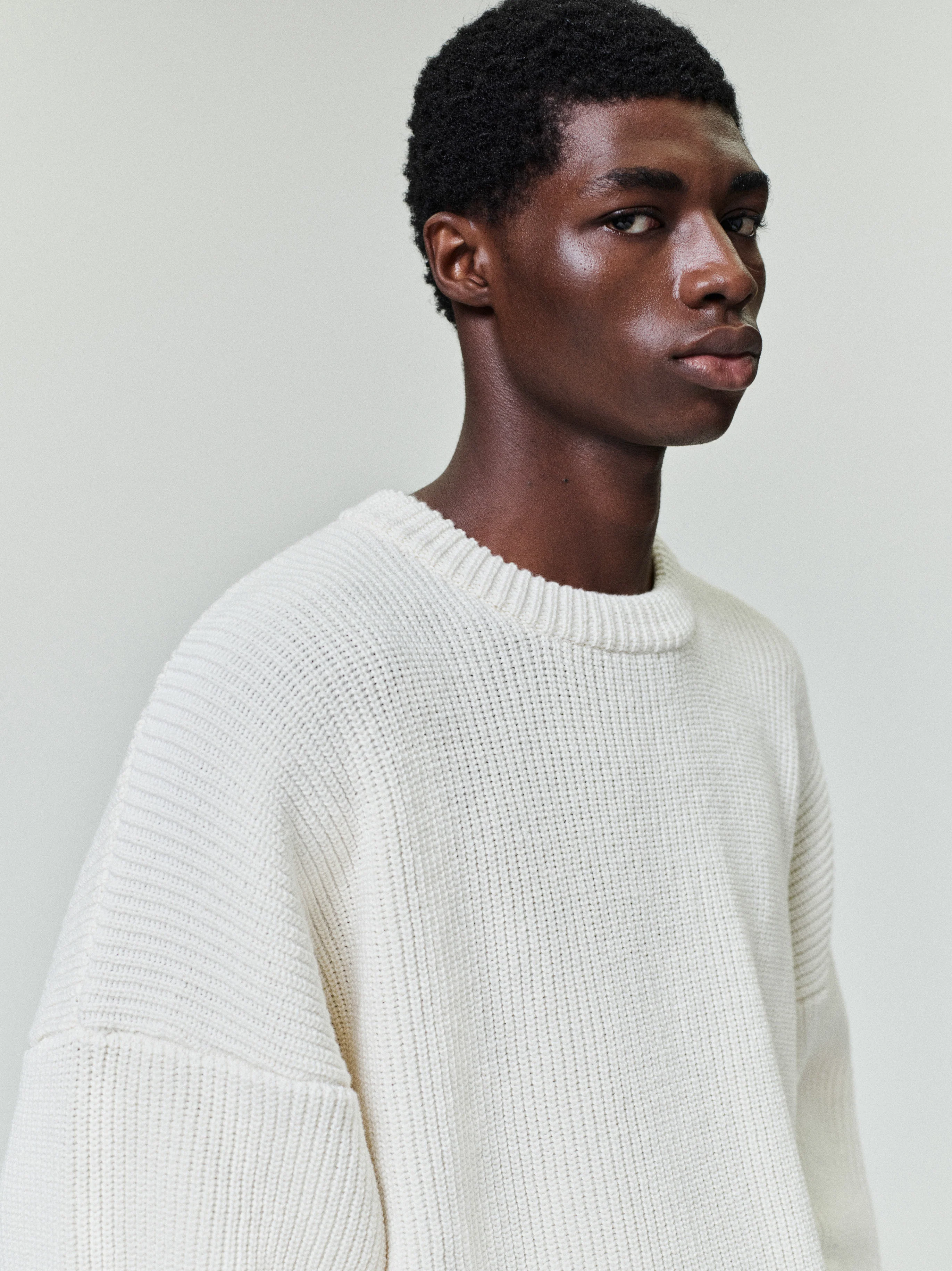 Double Knit Linen Wool Cotton Crewneck Sweater - Image 3