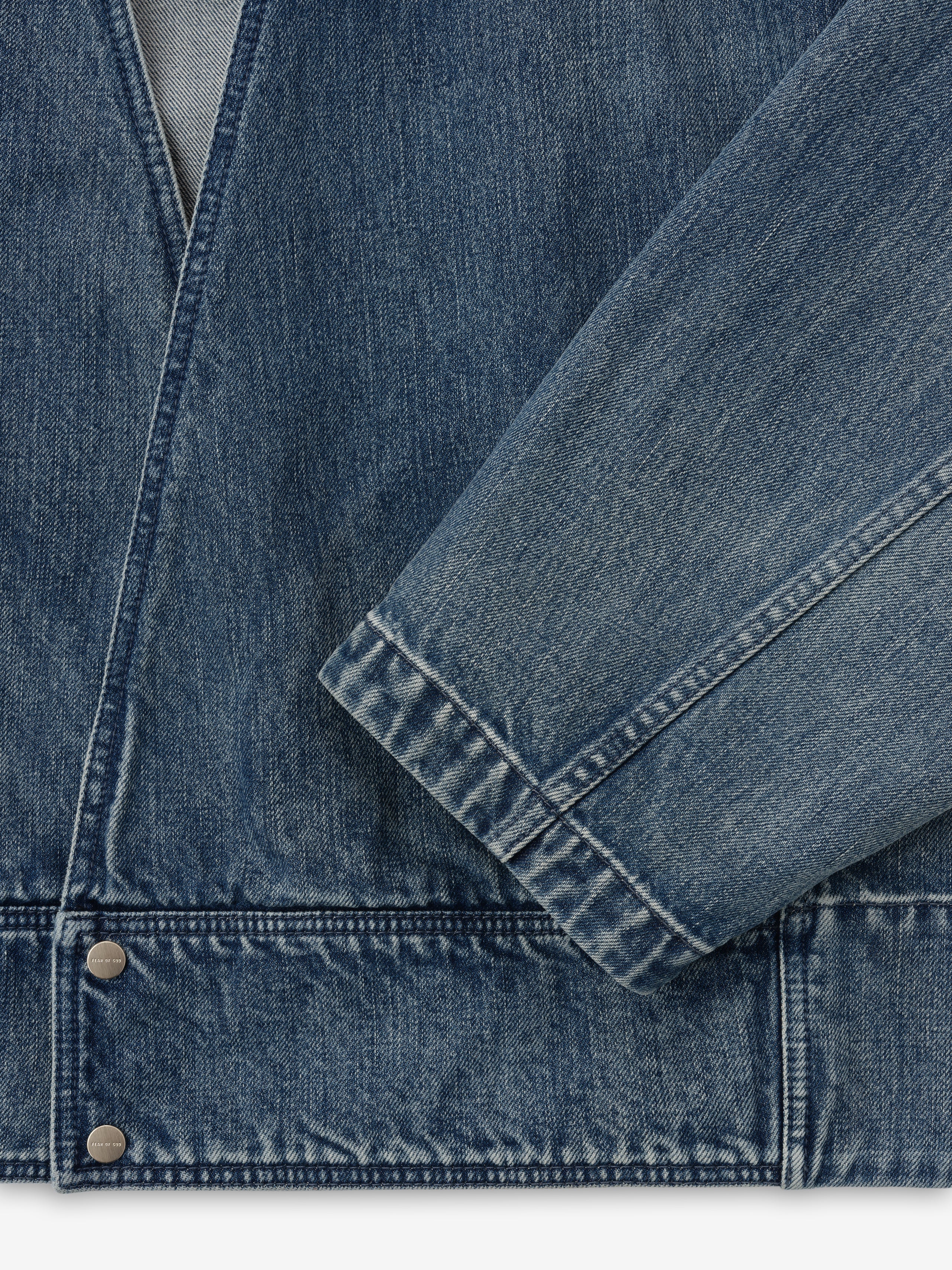 Denim Lapelless Jacket - Image 7