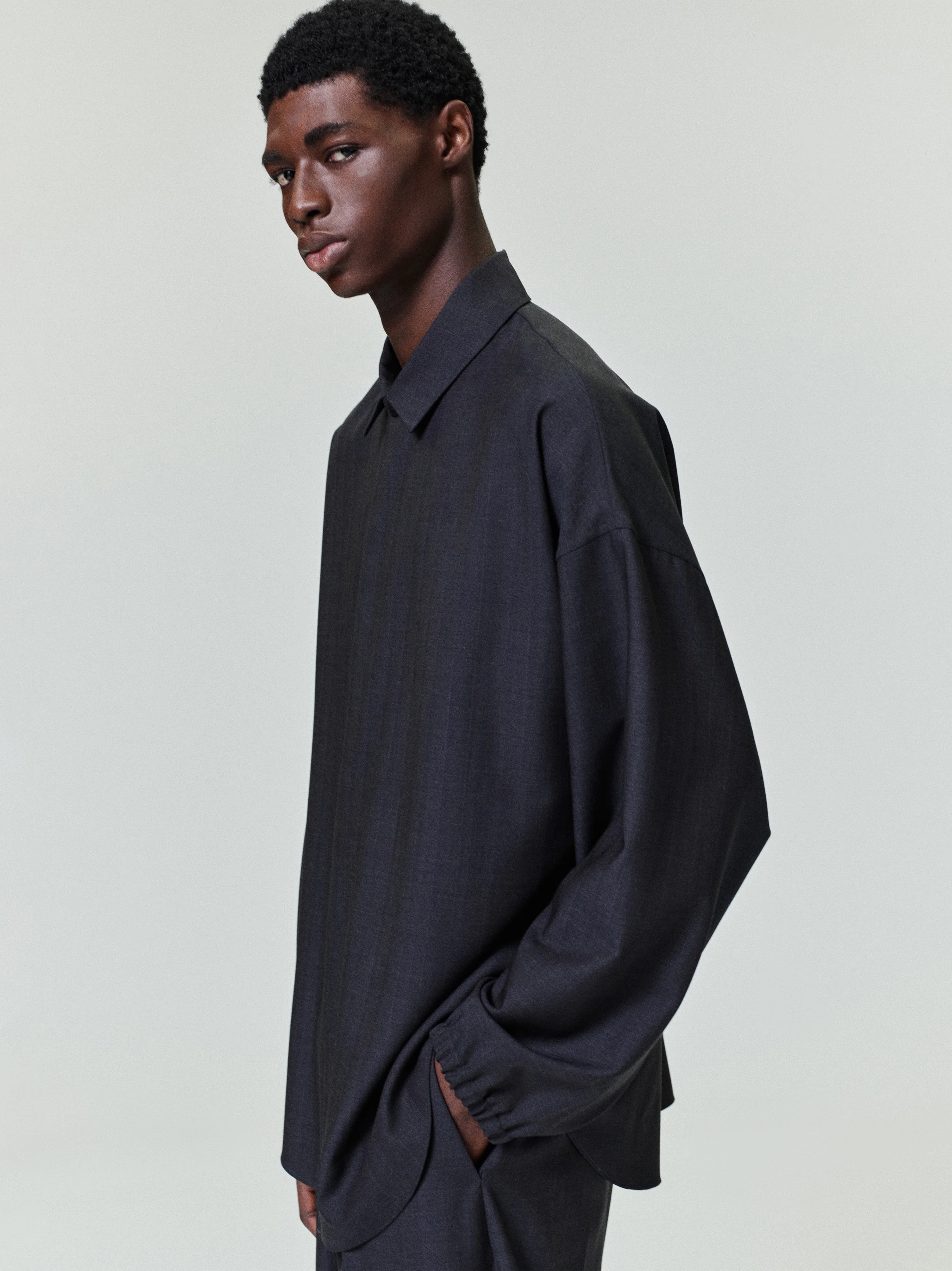 Striped Wool Elastic Cuff Shirt - Image 3