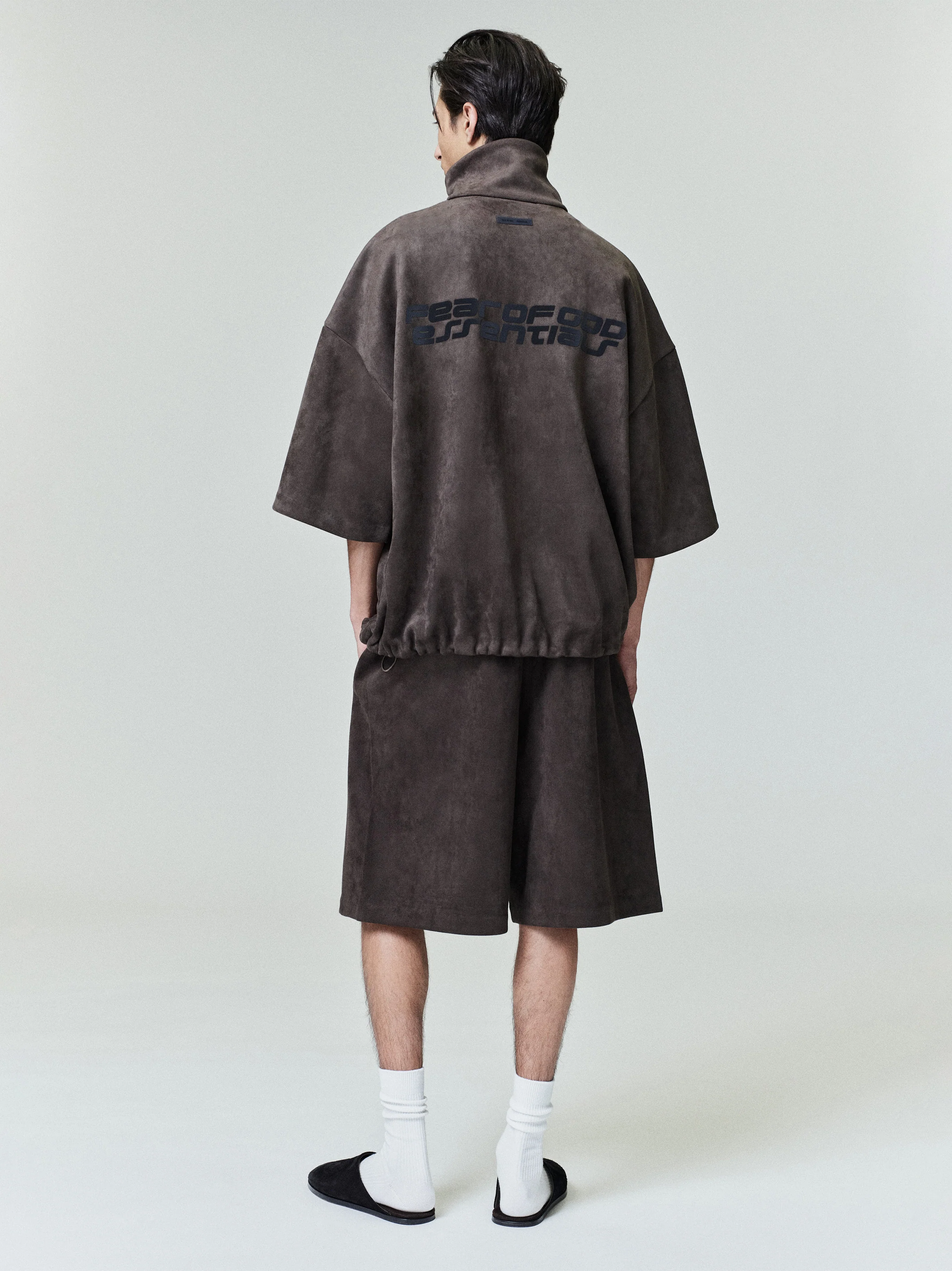 Suede Fleece High Neck 3/4 Sleeve Jacket - Image 4