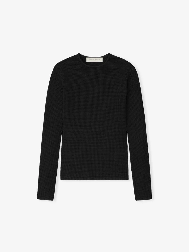 Womens Waffle Knit Long Sleeve Top - Image 3