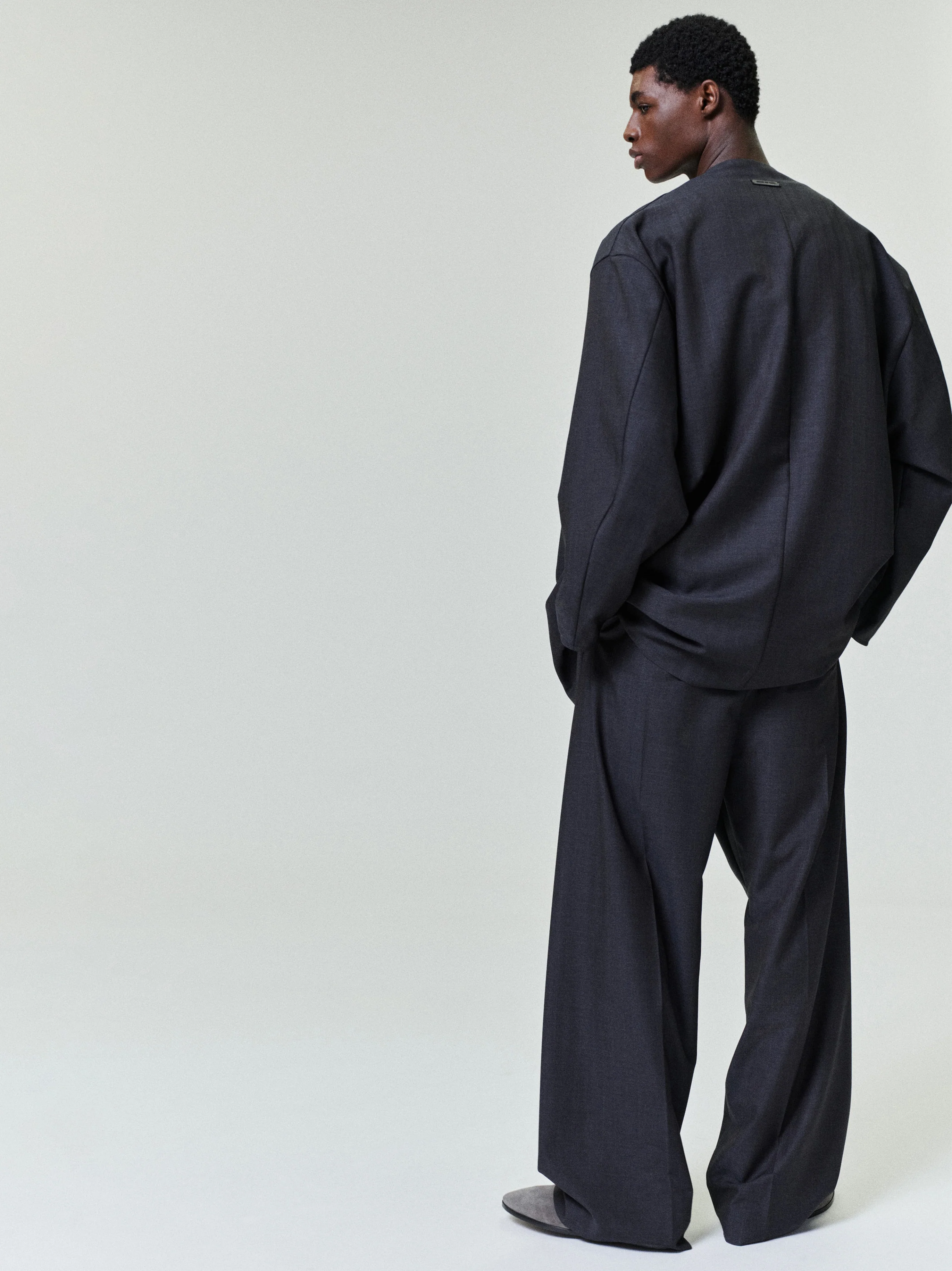 Striped Wool Wide Leg Drawstring Pants - Image 2
